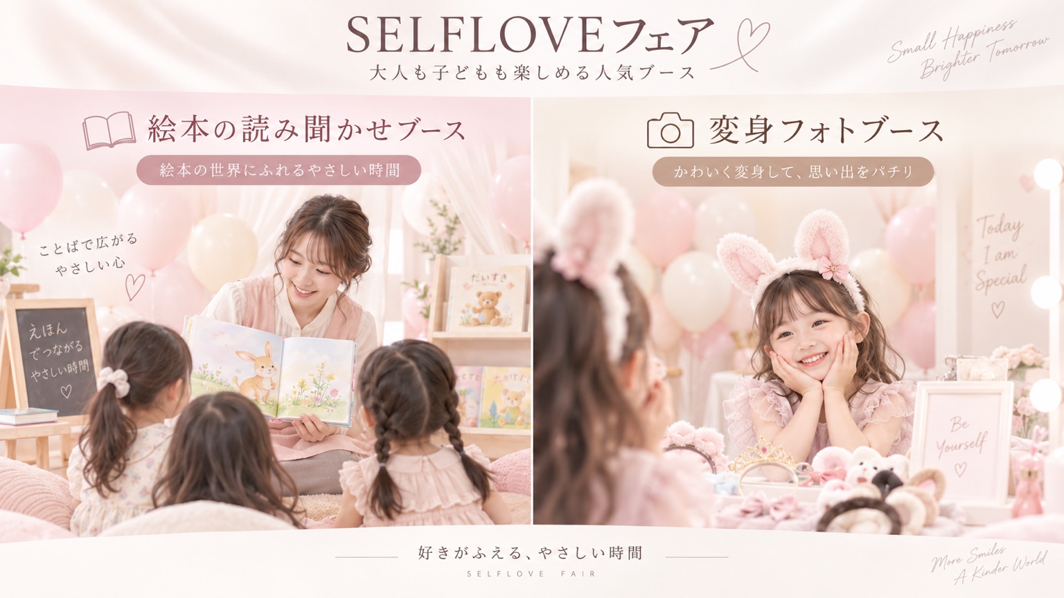 絵本の読み聞かせブースと変身フォトブースのイメージ